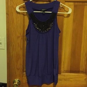 Purple tank top with beaded neckline